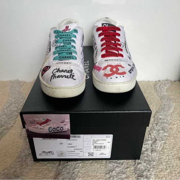Chanel x Pharrell Williams Collab Canvas & Leather Sneakers Size 39 - Picture 11 of 13